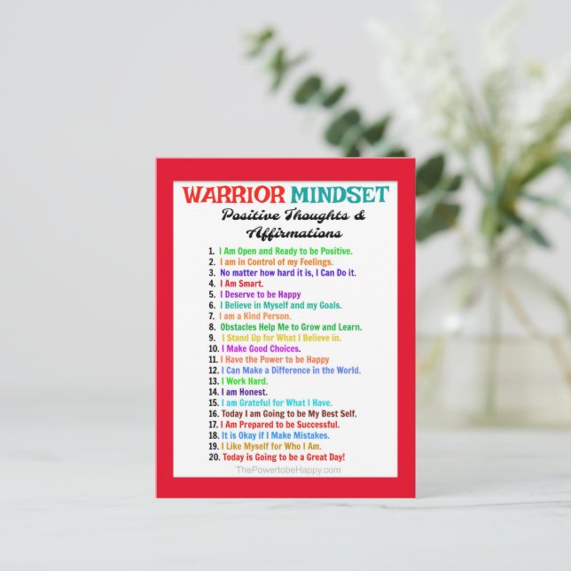 AFFIRMATIONS POSTCARD - WARRIOR MINDSET (Standing Front)