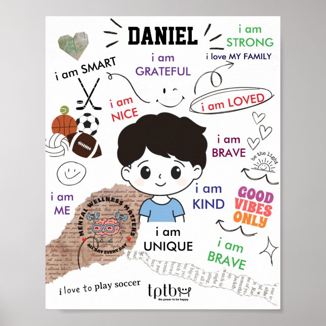 AFFIRMATIONS POSTER POUR LES GARÇONS (PERSONNALISE (Devant)