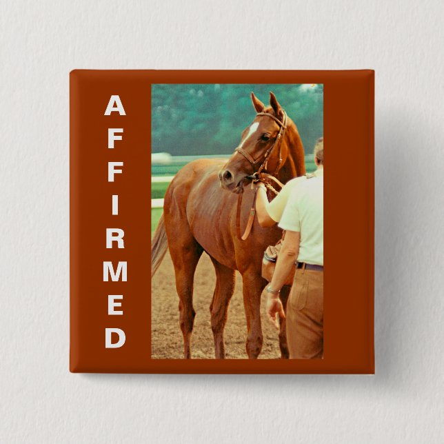 Affirmed Thoroughbred Racehorse 1978 2 Inch Square Button (Front)