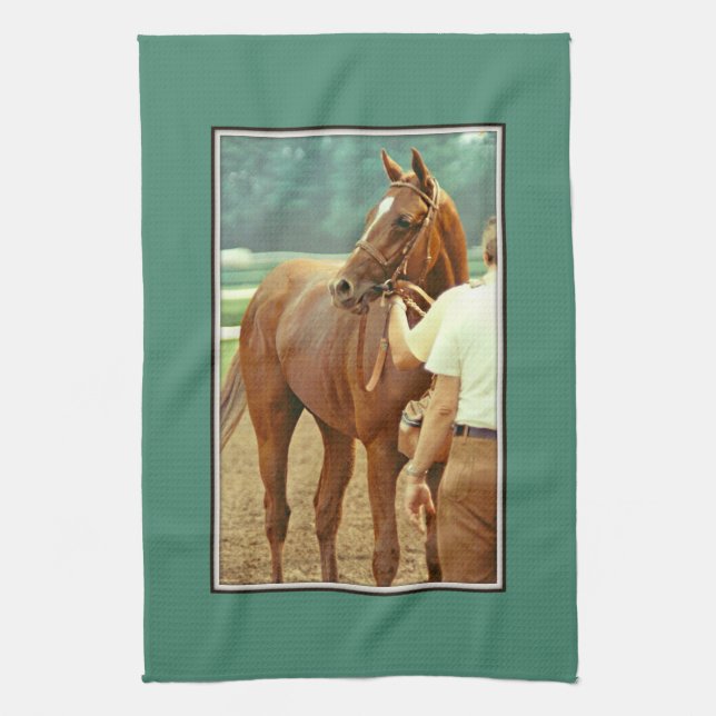 Affirmed Thoroughbred Racehorse 1978 Kitchen Towel (Vertical)
