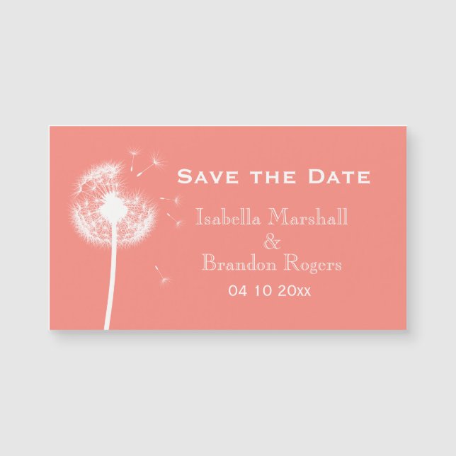 Affordable Coral Dandelion Save the Date Magnet (Front)