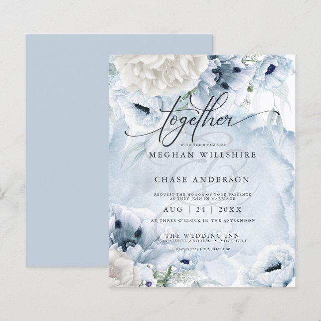 Affordable Elegant Watercolor Blue Poppy Flowers (Front/Back)