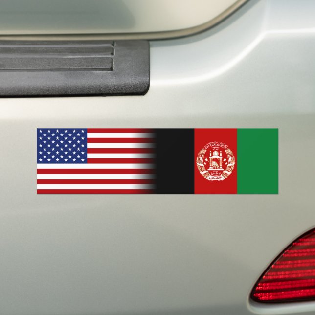 Afghan-American Afghanistan Flag US Flag Bumper Sticker (On Car)