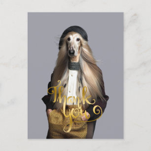 Afghan dog blond hair in trousers Thank You Postcard
