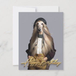 Afghan dog blonde hair in trousers Happy birthday