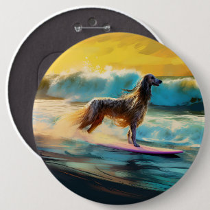 Afghan Hound Beach Surfing Painting 6 Inch Round Button