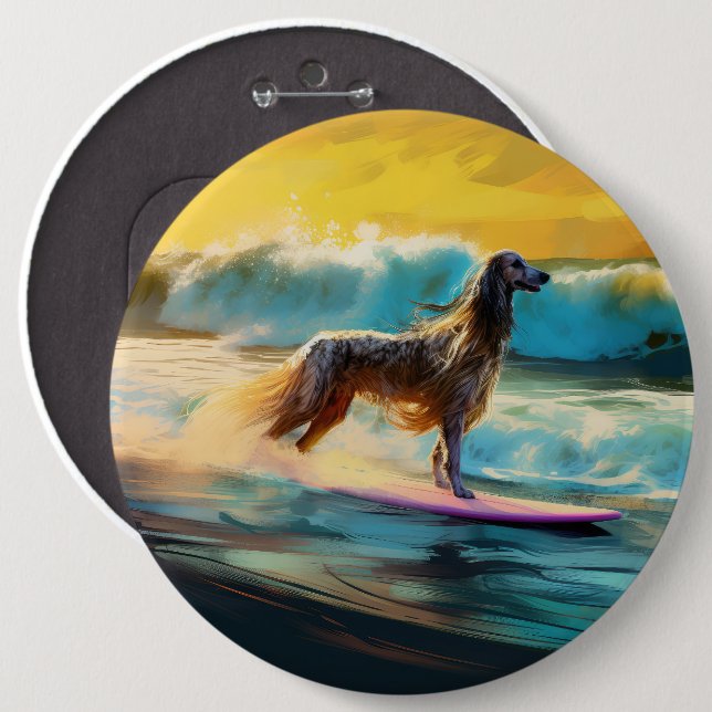 Afghan Hound Beach Surfing Painting  6 Inch Round Button (Front & Back)