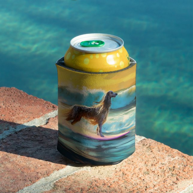 Afghan Hound Beach Surfing Painting  Can Cooler (In Situ Pool)