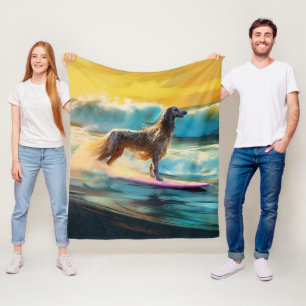Afghan Hound Beach Surfing Painting Fleece Blanket
