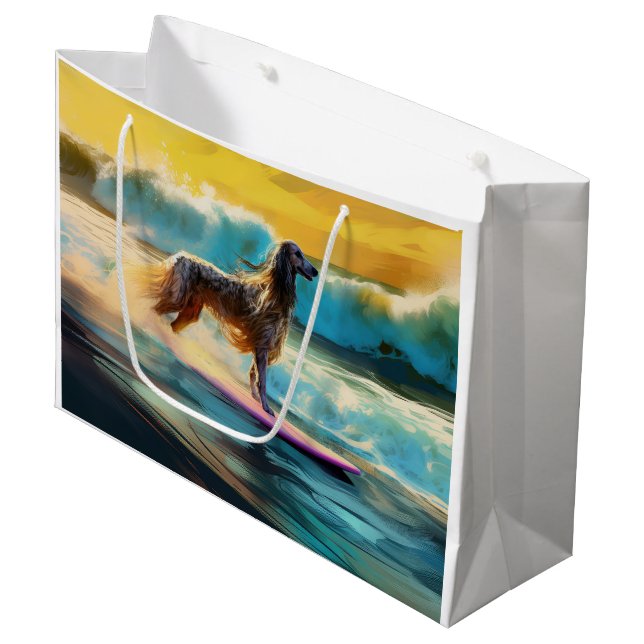 Afghan Hound Beach Surfing Painting  Large Gift Bag (Front Angled)