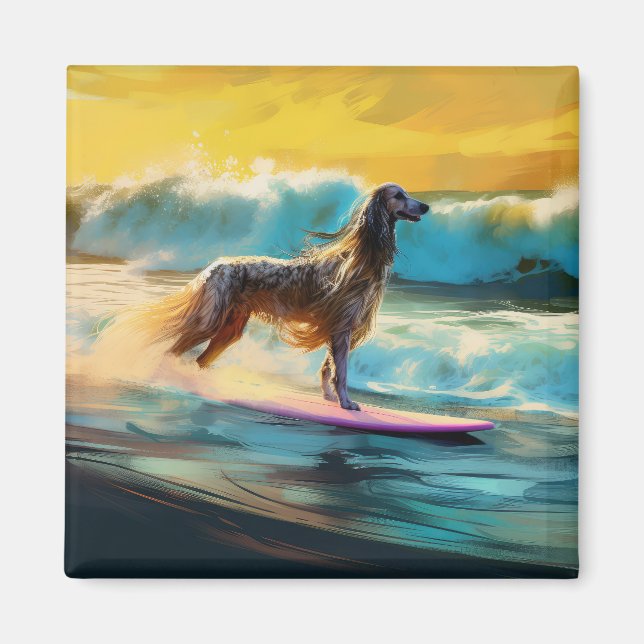 Afghan Hound Beach Surfing Painting  Magnet (Front)