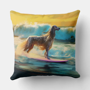Afghan Hound Beach Surfing Painting Throw Pillow