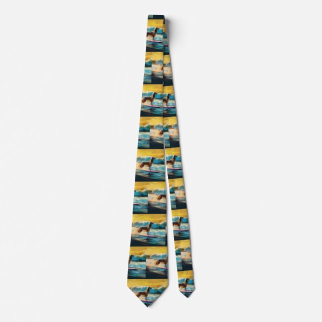 Afghan Hound Beach Surfing Painting  Tie (Front)