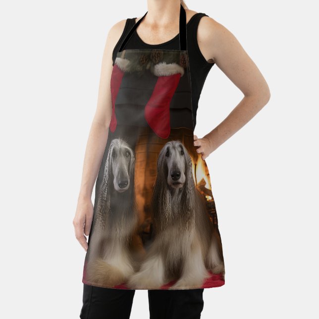 Afghan Hound by the Fireplace Christmas Apron (Insitu)