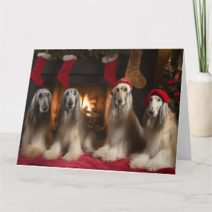 Afghan Hound by the Fireplace Christmas Card