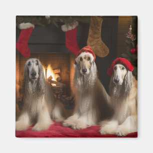 Afghan Hound by the Fireplace Christmas Magnet
