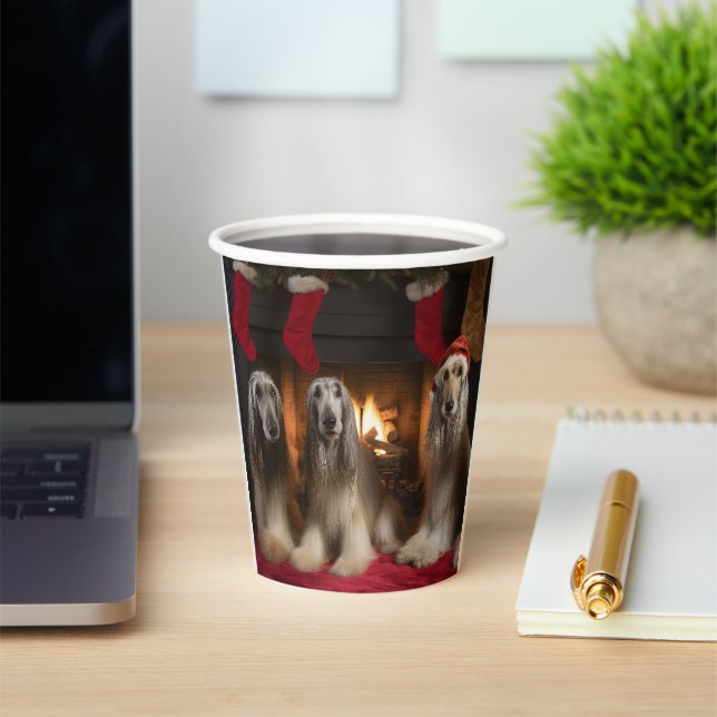 Afghan Hound by the Fireplace Christmas Paper Cups (Insitu)