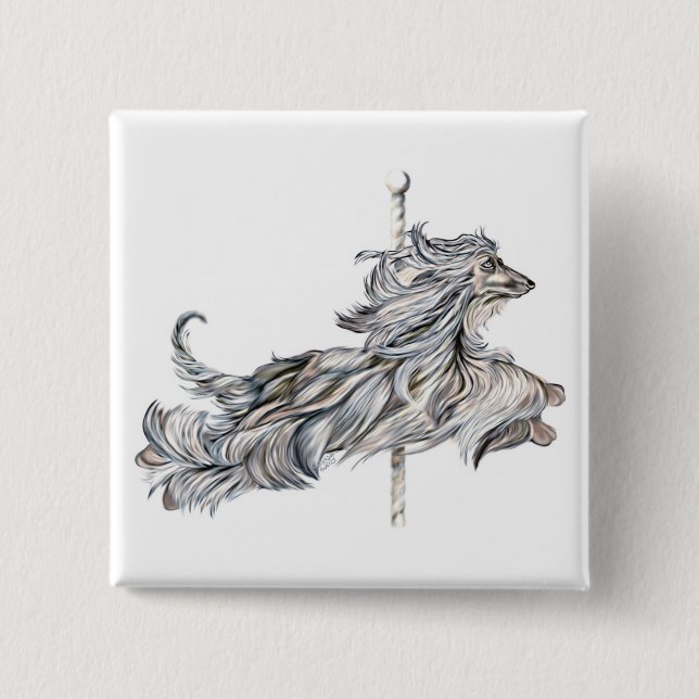Afghan Hound Carousel Jump 2 Inch Square Button (Front)