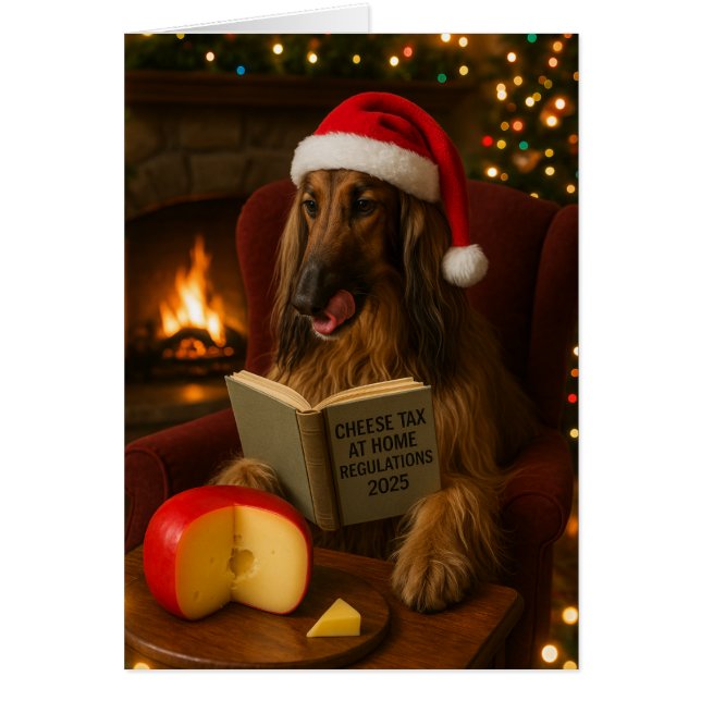 Afghan Hound 'Cheese Tax' Christmas card (Devant)