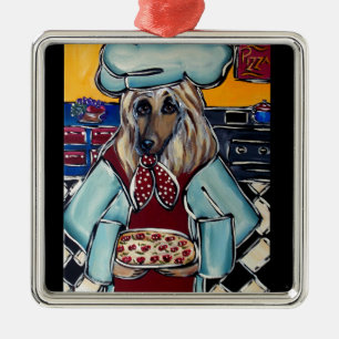 AFGHAN HOUND CHEF METAL ORNAMENT