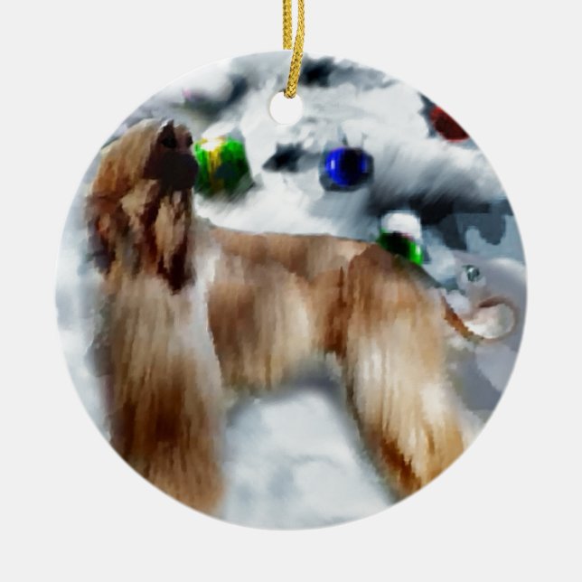 Afghan Hound Christmas Ceramic Ornament (Front)