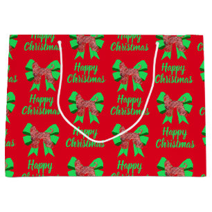 Afghan Hound Christmas Dog & Green Bow Large Gift Bag