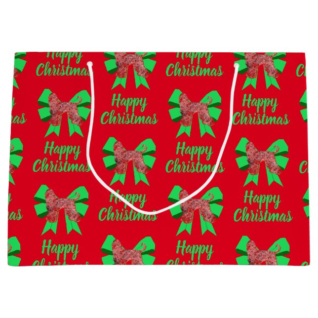 Afghan Hound Christmas Dog & Green Bow Large Gift Bag (Front)