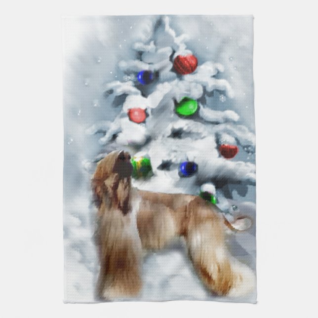 Afghan Hound Christmas Kitchen Towel (Vertical)