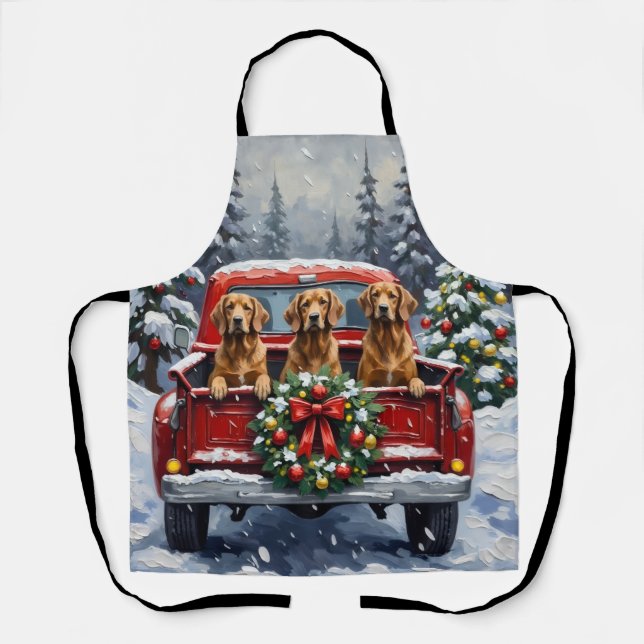 Afghan Hound Christmas Red Truck Holiday Apron (Front)