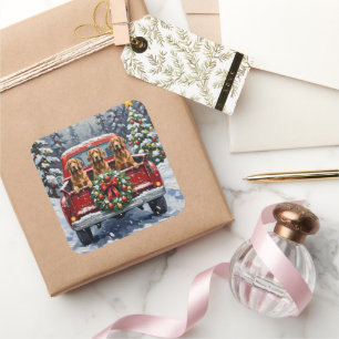 Afghan Hound Christmas Red Truck Holiday Square Sticker