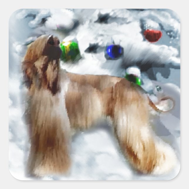 Afghan Hound Christmas Square Sticker (Front)