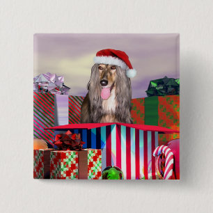 Afghan Hound Christmas Surprise 2 Inch Square Button