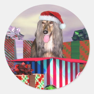 Afghan Hound Christmas Surprise Classic Round Sticker