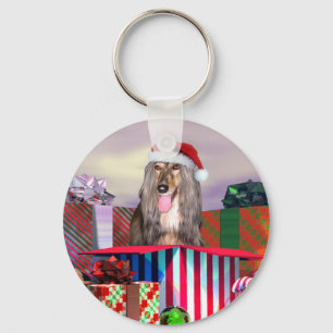 Afghan Hound Christmas Surprise Keychain