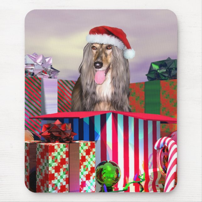 Afghan Hound Christmas Surprise Mouse Pad (Front)