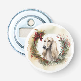 Afghan Hound Christmas Wreath Festive Pup  Bottle Opener