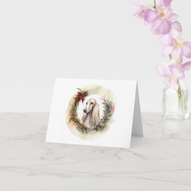 Afghan Hound Christmas Wreath Festive Pup  Card (Orchid)