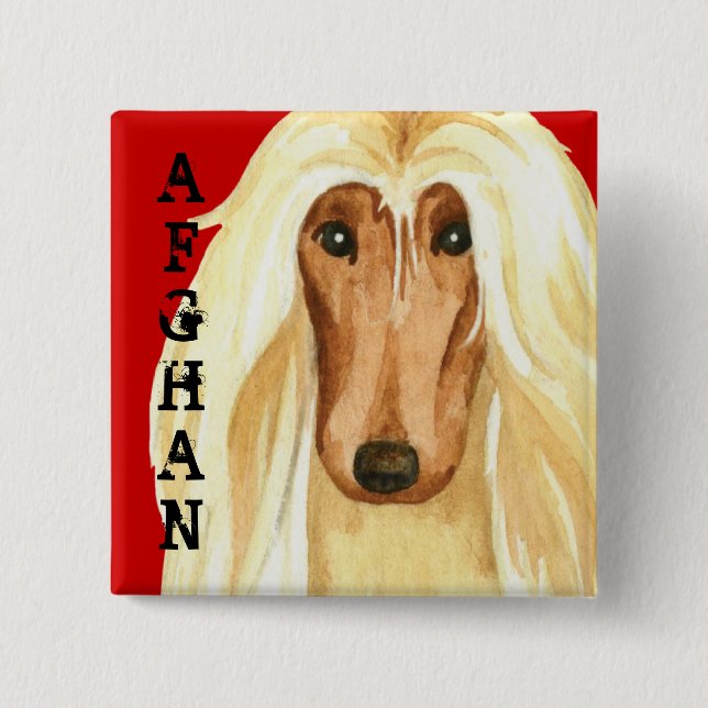Afghan Hound Colour Block 2 Inch Square Button (Front)