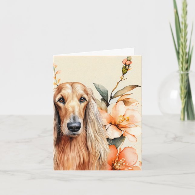 Afghan Hound Dog and Peach Lilies Note Card (Front)