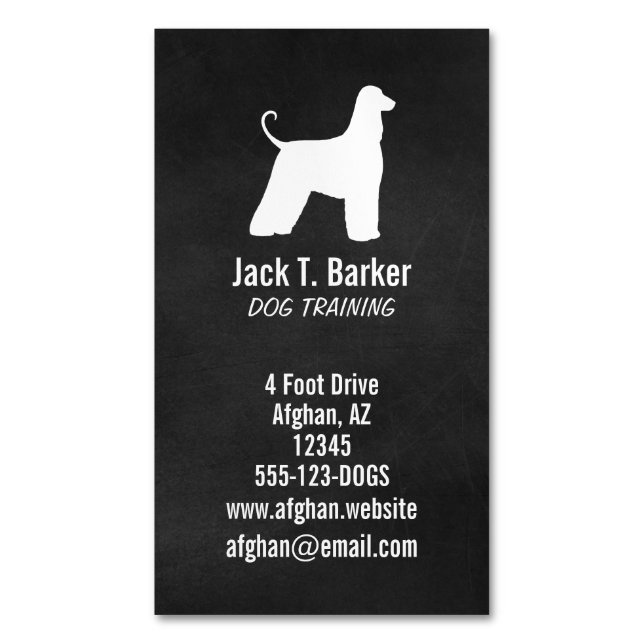 Afghan Hound Dog Breed Silhouette Magnetic Business Card (Front Vertical)