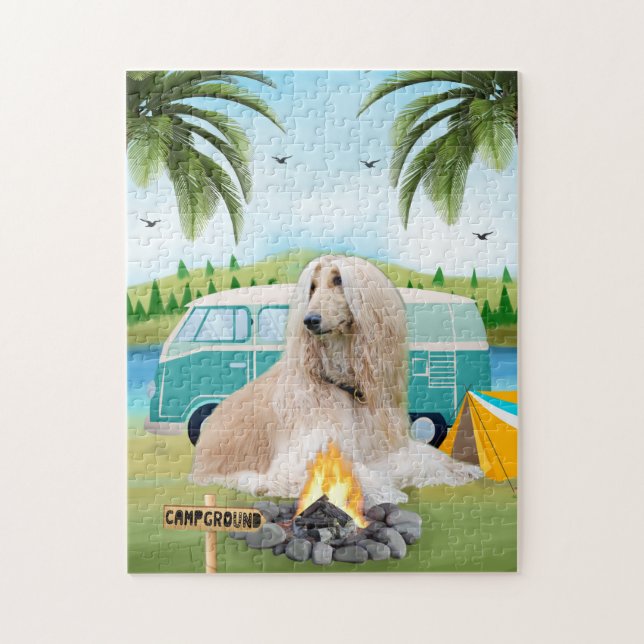 Afghan Hound Dog Camping Jigsaw Puzzle (Vertical)