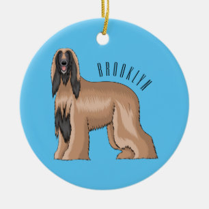 Afghan hound dog cartoon illustration ceramic ornament