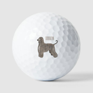 Afghan hound dog cartoon illustration golf balls