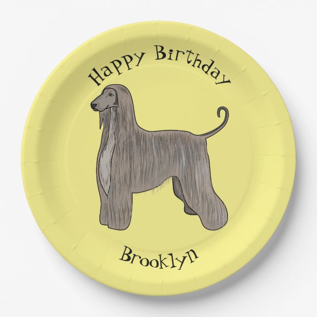 Afghan hound dog cartoon illustration paper plate (Front)