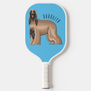 Afghan hound dog cartoon illustration pickleball paddle