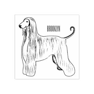 Afghan hound dog cartoon illustration rubber stamp