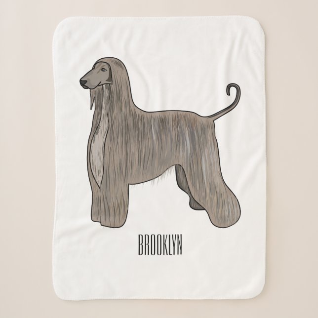 Afghan hound dog cartoon illustration sherpa blanket (Front)