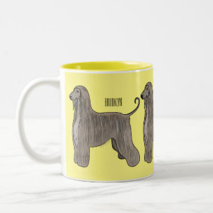 Afghan hound dog cartoon illustration Two-Tone coffee mug
