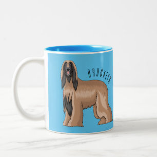 Afghan hound dog cartoon illustration Two-Tone coffee mug