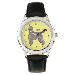 Afghan hound dog cartoon illustration watch